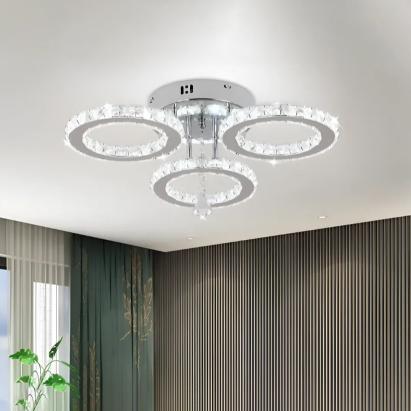 Lustra LED cu telecomanda si cristal ALANUBIS 37W, 3 Cercuri, lumina Rece/Calda/Neutra, Dimabila, Crom Lucios ModernLight Concept