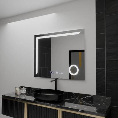 Oglinda LED Rectangulara, 100x80cm, Precision MotionGlow Marcello, Sistem Dezaburire, Ceas & Termometru, Lupa Cosmetica, Dimabila ModernLight Concept