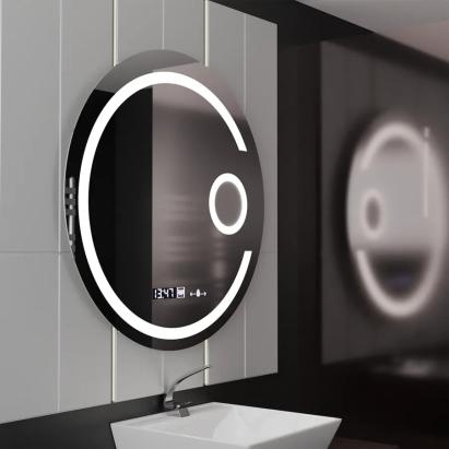 Oglinda LED Rotunda, 70cm, Visio MotionGlow Marcello, Sistem Dezaburire, Ceas & Termometru, Lupa Cosmetica, Dimabila ModernLight Concept