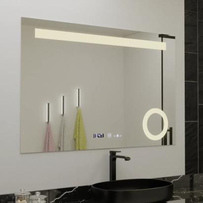 Oglinda LED Rectangulara, 120x80cm, ABSOLU MotionGlow Marcello, Sistem Dezaburire, Ceas & Termometru, Lupa Cosmetica, Dimabila ModernLight Concept