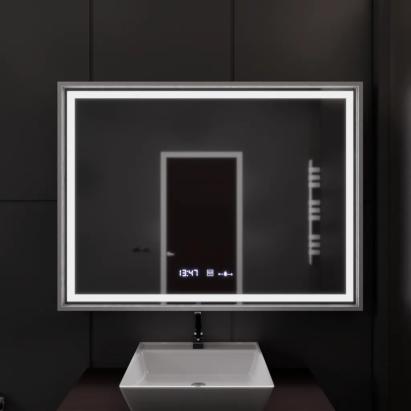 Oglinda LED Rectangulara, 120x80cm, Verite Imperial Silver Motion Glow Marcello, Sistem Dezaburire, Ceas & Termometru, Dimabila ModernLight Concept