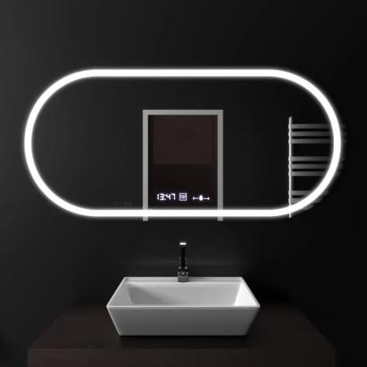 Oglinda LED Ovala, 80x50cm, Altera Senzor MotionGlow Marcello, Sistem Dezaburire, Ceas & Termometru, Dimabila ModernLight Concept