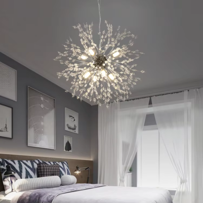 Candelabru Cristal Schonbrunn, 9x G9, Diametru 49cm, Argintiu Lucios, Inaltime Reglabila ModernLight Concept