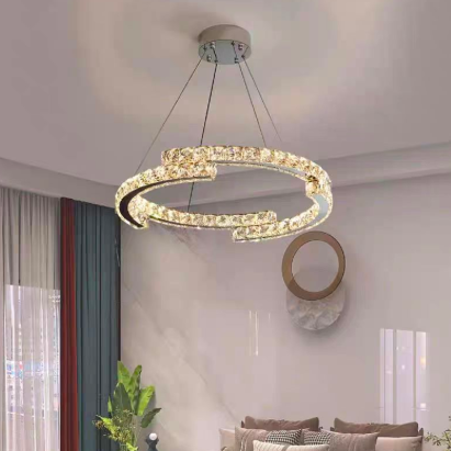 Lustra LED suspendata cu telecomanda si cristal MIA Yonca, 39W, 1 Cerc, lumina Rece/Calda/Neutra, Dimabila, Crom Lucios ModernLight Concept