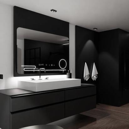 Oglinda LED Rectangulara, 100x60cm, Harmonie MotionGlow Marcello, Sistem Dezaburire, Ceas & Termometru, Lupa Cosmetica, Dimabila ModernLight Concept