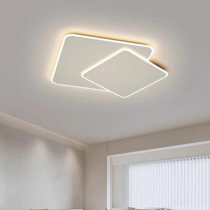 Lustra LED cu telecomanda FUTURA LUMINA 98W, 2 Patrate, lumina Rece/Calda/Neutra, Dimabila, Alb ModernLight Concept