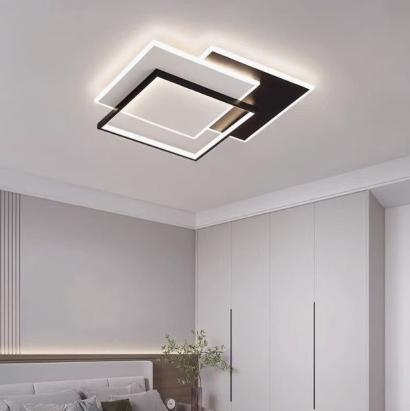 Lustra LED cu telecomanda CHIARA 102W, 3 Patrate, lumina Rece/Calda/Neutra, Dimabila, Negru ModernLight Concept