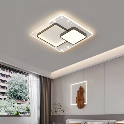 Lustra LED cu telecomanda SERPENTA 125W, Patrata, lumina Rece/Calda/Neutra, Dimabila, Negru ModernLight Concept
