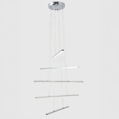 Lustra LED suspendata cu telecomanda si cristal LIBORIA 64W, lumina Rece/Calda/Neutra, Dimabila, Crom Lucios ModernLight Concept
