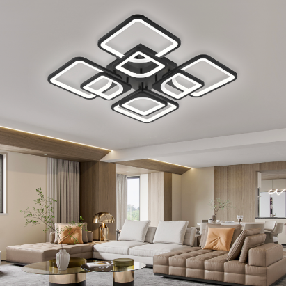 Lustra LED cu telecomanda ZOE, 8 Patrate, 130W, Lumina Rece/Calda/Neutra, Dimabila, Negru ModernLight Concept