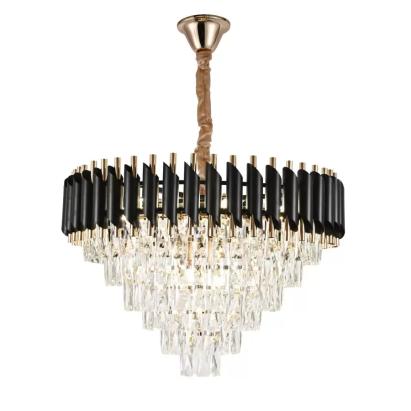 Candelabru Cristal VERSAILLES Magno 8xE27, Diametru 60cm, Auriu Lucios si Negru, Inaltime Reglabila ModernLight Concept