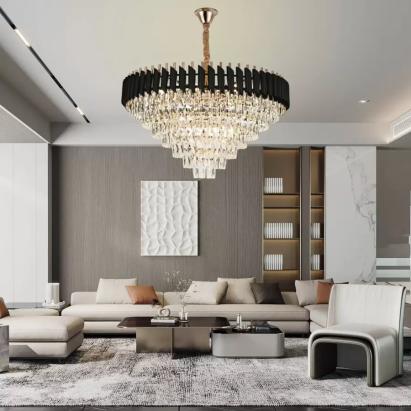Candelabru Cristal VERSAILLES Supremo 12xE14, Diametru 80cm, Auriu Lucios si Negru, Inaltime Reglabila ModernLight Concept