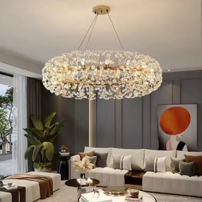 Candelabru Cristal SEGOVIA Magno 5x E14, Diametru 60cm, Auriu Lucios, Inaltime Reglabila ModernLight Concept