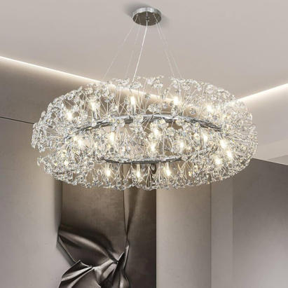 Candelabru Cristal SEGOVIA Magno 5x E14, Diametru 60cm, Argintiu Lucios, Inaltime Reglabila ModernLight Concept