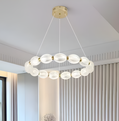 Lustra LED suspendata cu telecomanda FAUSTO II, 43W, lumina Rece/Calda/Neutra, Dimabila,Inaltime Reglabila, Auriu ModernLight Concept