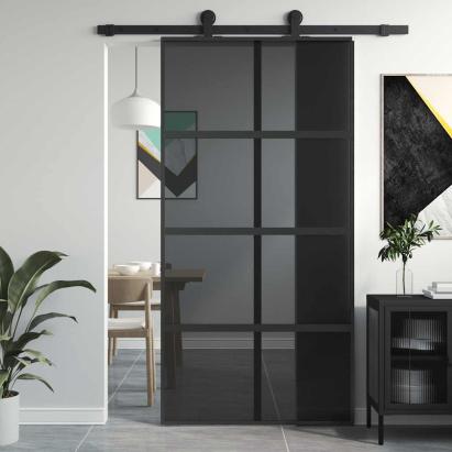 Ușă glisantă, negru, 102,5x205 cm, sticlă securizată/aluminiu GartenMobel Dekor