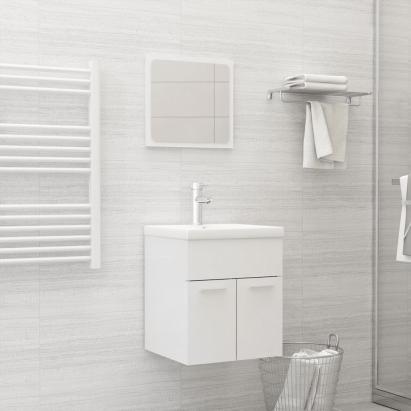 Set mobilier de baie, alb extralucios, lemn prelucrat GartenMobel Dekor