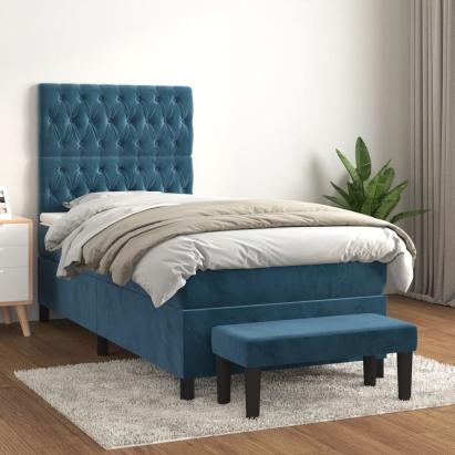 Pat box spring cu saltea, albastru închis, 80x200 cm, catifea GartenMobel Dekor