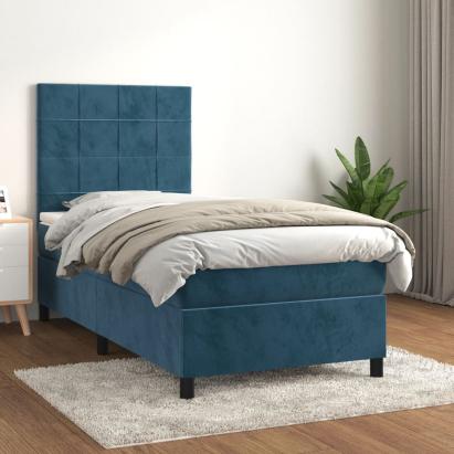 Pat box spring cu saltea, albastru închis, 80x200 cm, catifea GartenMobel Dekor