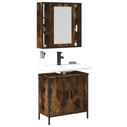Set mobilier de baie, 2 piese, stejar fumuriu, lemn prelucrat GartenMobel Dekor