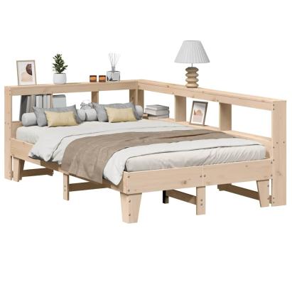 Pat cu bibliotecă fără saltea, 135x190 cm, lemn masiv de pin GartenMobel Dekor