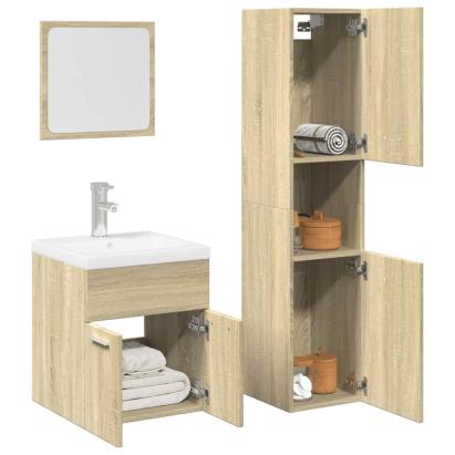 Set mobilier de baie, 4 piese, stejar sonoma, lemn prelucrat GartenMobel Dekor
