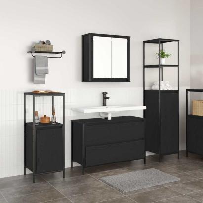 Set de mobilier pentru baie cu raft cu ușă 3 pcs Stejar negru GartenMobel Dekor
