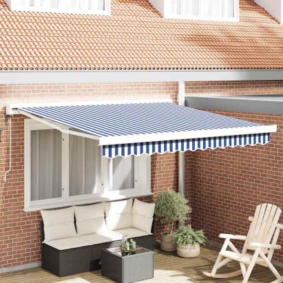 Cortina Retractabilă Manual Albastru și alb 300 x 250 cm GartenMobel Dekor