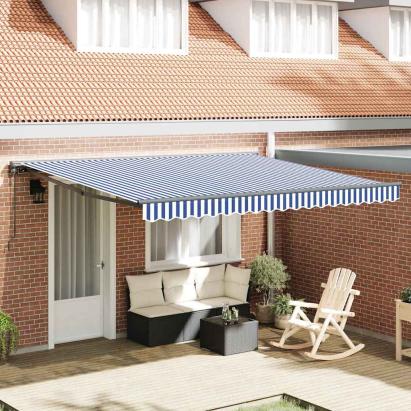 Cortina Retractabilă Manual Albastru și alb 350 x 250 cm GartenMobel Dekor