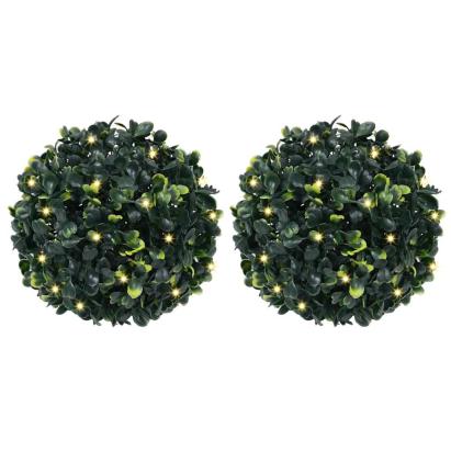 Mingi artificiale din lemn de cimiș cu lumini LED 2 buc Verde GartenMobel Dekor