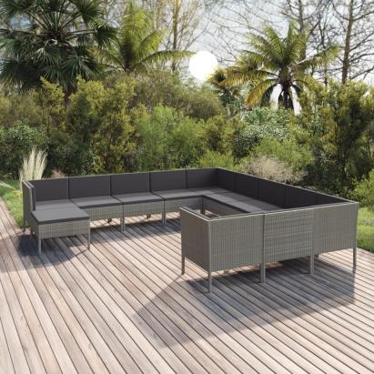 Set mobilier de grădină cu perne, 12 piese, gri, poliratan GartenMobel Dekor