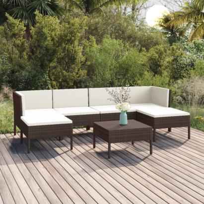Set mobilier de grădină cu perne, 7 piese, maro, poliratan GartenMobel Dekor
