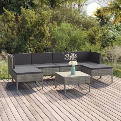 Set mobilier de grădină cu perne, 7 piese, gri, poliratan GartenMobel Dekor