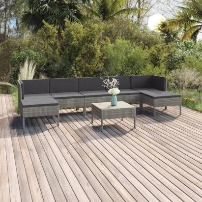 Set mobilier de grădină cu perne, 8 piese, gri, poliratan GartenMobel Dekor