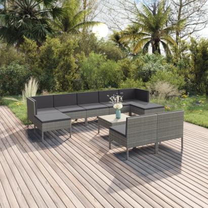 Set mobilier de grădină cu perne, 10 piese, gri, poliratan GartenMobel Dekor