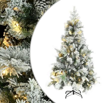 Brad de Crăciun pre-iluminat cu zăpadă & conuri, 195 cm, PVC&PE GartenMobel Dekor