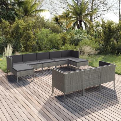 Set mobilier de grădină cu perne, 10 piese, gri, poliratan GartenMobel Dekor