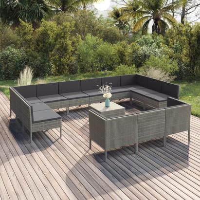Set mobilier de grădină cu perne, 14 piese, gri, poliratan GartenMobel Dekor