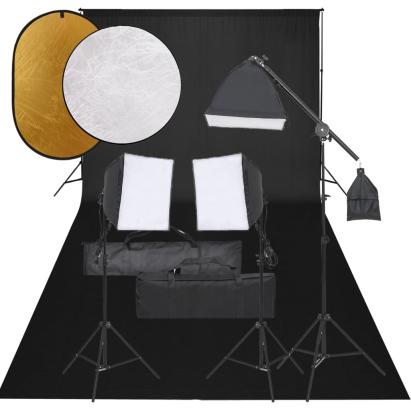 Kit studio foto cu set de lămpi, fundal și reflector GartenMobel Dekor