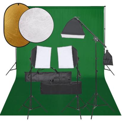 Set studio foto cu set de lumini, fundal și reflector GartenMobel Dekor