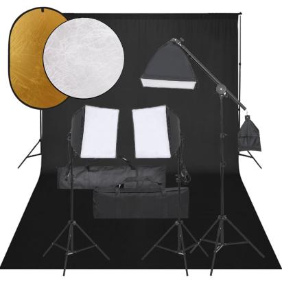 Set studio foto cu set de lumini, fundal și reflector GartenMobel Dekor