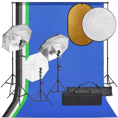 Set studio foto cu set de lumini, fundal și reflector GartenMobel Dekor