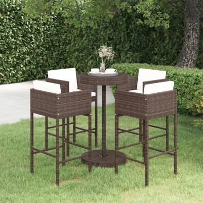 Set mobilier bar de grădină cu perne, 5 piese, maro, poliratan GartenMobel Dekor