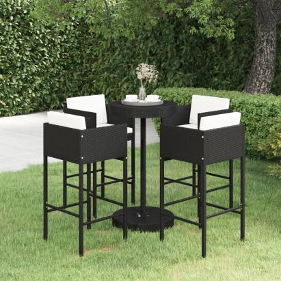 Set mobilier bar de grădină cu perne, 5 piese, negru, poliratan GartenMobel Dekor