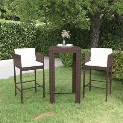 Set mobilier bar de grădină, cu perne, 3 piese, maro, poliratan GartenMobel Dekor