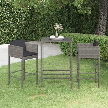 Set mobilier bar de grădină, cu perne, 3 piese, gri, poliratan GartenMobel Dekor