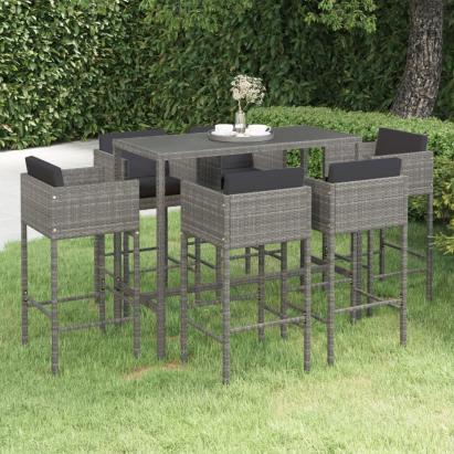 Set mobilier bar de grădină cu perne, 7 piese, gri, poliratan GartenMobel Dekor