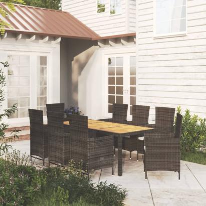 Set mobilier de grădină cu perne, 9 piese, negru, poliratan GartenMobel Dekor