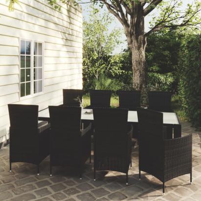 Set mobilier de grădină cu perne, 9 piese, negru, poliratan GartenMobel Dekor