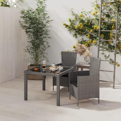 Set mobilier de exterior cu perne, 3 piese, gri, poliratan GartenMobel Dekor
